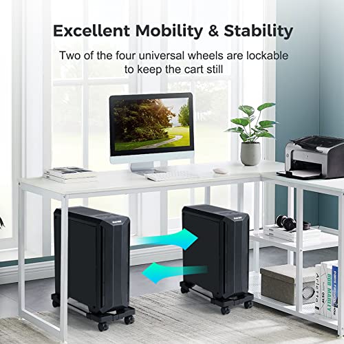 Computer Tower Stand,Hmseng Adjustable Mobile CPU Stand with 4 Rolling Caster Wheels, PC Tower Stand Fits Most PC Under Desk-Black - color: Black