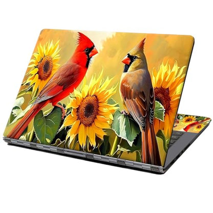 Laptop Skin Sticker Decal 12" 13" 13.3" 14" 15" 15.6",Waterproof Scratch Resistant Vinyl,Reusable Easy to Apply,for MacBook HP Dell Notebooks Netbooks Laptop,2 Wrist Pads,Cardinal Bird Sunflower - color: Cardinal Bird Sunflower
