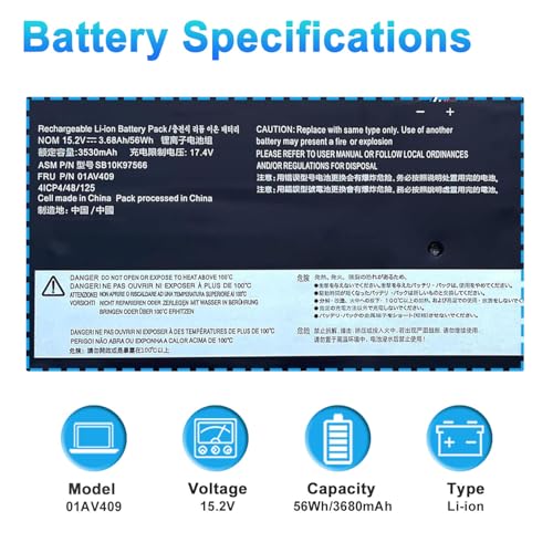 01AV409 00HW028 01AV457 01AV458 SB10F46466 01AV439 00HW029 SB10F46467 Laptop Battery for Lenovo Thinkpad X1 Carbon 4th Gen 4 2016 ThinkPad X1 Yoga Gen1 Gen2 Series Ezel CC315-72G-74LB - size: 10.00*3.15*0.31inch 01AV409