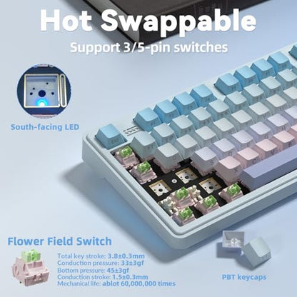 LINGBAO K108 Pro Wireless Mechanical Creamy Keyboard with Number Pad & Knob | Full Size Mechanical Keyboard with 10000mAh Battery, PBT Keycaps, Gasket Mount, RGB Backlit Hot-swap Custom Keyboard for PC - color: Blue & Pink & Purple(side print)