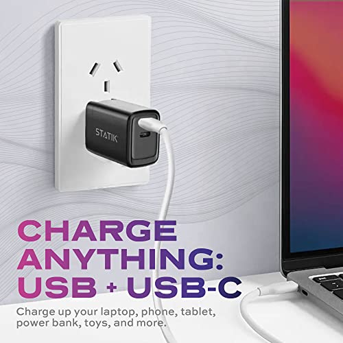 STATIK Fast-Charging GaN Power Adapter - 48W Dual USB C & USB - Foldable Compact Charger for iPhone, iPad, Samsung, Pixel - Smart Overheat Protection - Cable Not Included - size: ['48W']