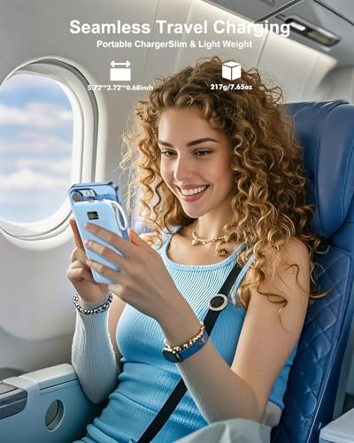 Portable Charger 10000mAh Power Bank w/Built-in 3 Cables & AC Wall Plug | 22.5W Fast Charging, Pass Through Charging, 0.68in Ultra Slim, TSA Approved, Travel Essential for iPhone/Samsung/iPad, Blue - color: Blue