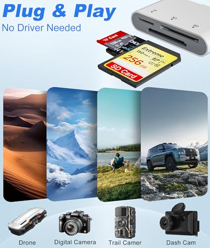 SD Card Reader for iPhone with USB-C & Lightning - 3-in-1 SD MicroSD xD-Picture Cards Memory Card Reader, Compatible with iPhone 16/15/14, iPad, MacBook, Android, Camera & PC - color: White