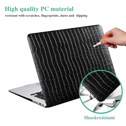 DTangLsm for MacBook Air 13 inch Case M5 2026-2022 M4 M3 M2 A3449 A3240 A3113 A2681, Crocodile Alligator Skin Luxury Textured Leather Hard Logo Cutout Case for MacBook Air 13.6+Keyboard Cover, Black - color: # Crocodile Skin Black