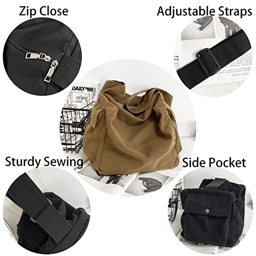 KlaOYer Canvas Messenger Bag Large Hobo Bag Crossbody Shoulder Bag Tote Bag with Pocket for Women and Men - color: Coffee 2