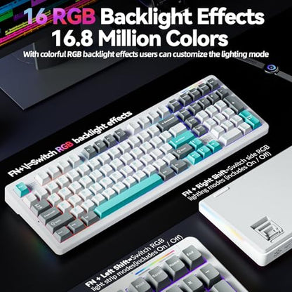LINGBAO K98 96% Mechanical Creamy Wireless Gaming Keyboard With Number Pad | BT5.0/2.4G/USB-C, Gasket Custom Hot-Swappable Keyboard, 10000mAh Battery, RGB Backlit, Creamy Sound for Windows Mac PC Gamers - color: K98 | 10000mAh | White Blue Grey