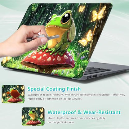 Laptop Skin Sticker Decal 12"-15.6" Universal Laptop/Notebook/Netbook Vinyl - Waterproof Scratch Resistant,Fits HP Dell Lenovo MacBook,2 Free Wrist Pads,Easy Apply & Remove,Cute Frog Mushroom - color: Cute Frog Mushroom