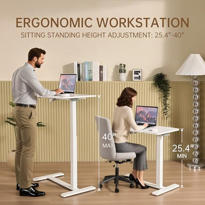 Adjustable Tilt Overbed Table with Hidden Wheels, Mobile Standing Laptop Desk, Portable Pneumatic Computer Cart, Rolling Medical Bed Side Table for Hospital and Home Use, White