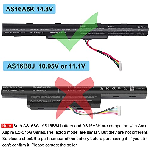 AS16A5K AS16A8K 4ICR19/66 Battery for Acer Aspire E5-523 E5-553 E5-576 E5-774G N16Q2 E5-576G E5-575G E5-475 F5-573 E5-575-52JF E5-575-33BM E5-575G-76YK E5-575-54SM E5-575G-57D4 E5-576-392H E5-575-54E8 - size: 10.35*1.56*0.85inch E5-575