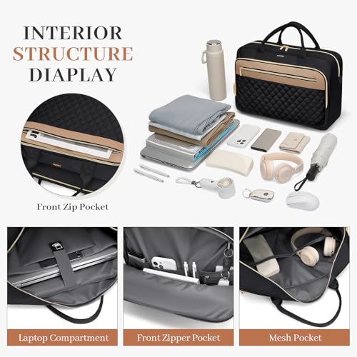 Laptop Bag for Women 15.6Inch Work Tote Computer Briefcase Waterproof Handbag Shoulder Teacher Office Crossbody Purse - color: Black