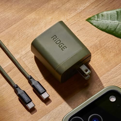 Ridge 45W Wall Charger Set, Dual USB-C Ports, Laptop-Grade Power with Complete Cable Kit Included - Matte Olive - color: Matte Olive