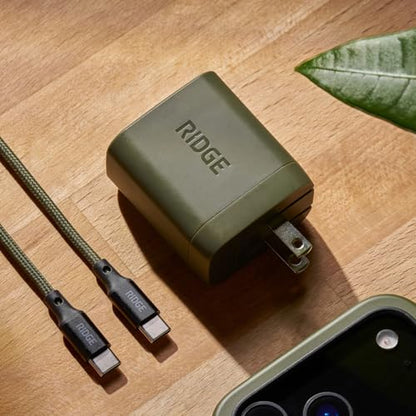 Ridge 45W Wall Charger Set, Dual USB-C Ports, Laptop-Grade Power with Complete Cable Kit Included - Matte Olive - color: Matte Olive