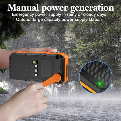 Hand CrankPower Bank 66800mAh and 4 Cables 22.5W Fast Charge Power Bank 5 Outputs & 3 Inputs Solar Portable Charger (Orange) - color: orange