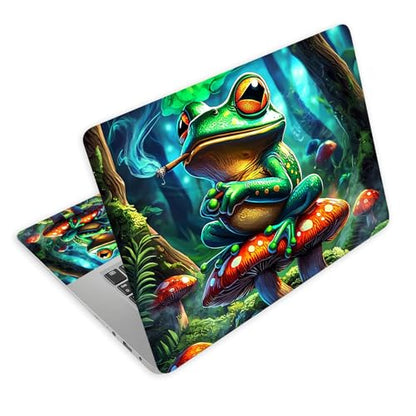 Universal Laptop Skin Decal, 3-Piece Vinyl Protector for 12 13 14 15.6" Notebook, Waterproof Anti-Scratch, Easy Trim & Bubble-Free Finish, Frog Smoking on Top of Mushrooms - color: Frog Smoking on Top of Mushrooms