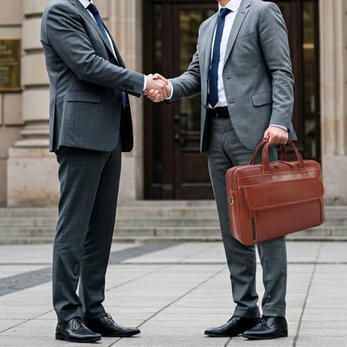 Masa Kawa Leather Briefcase for Men 15.6", 17" Laptop Computer Case Business Travel Work Messenger Cross Body Shoulder Bag - color: Tan-fits 15.6" Laptop