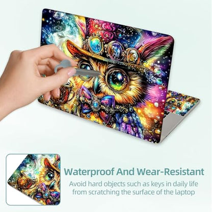 Universal Laptop Skin Decal, 3-Piece Vinyl Protector for 12 13 14 15.6" Notebook, Waterproof Anti-Scratch, Easy Trim & Bubble-Free Finish, Owl Wearing a Top Hat and Holding a Cup - color: Owl Wearing a Top Hat and Holding a Cup