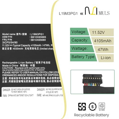 MULS L19M3PG1 Battery for Lenovo 100e 300e Chromebook 2nd Gen AST 82CD 82CE | Ideapad 3 CB-11AST05 Series laptop L19C3PG1 L19L3PG1 SB10X68685 5B10X65680 5B10X65682 5B10X65684 11.52V 47Wh with Tools