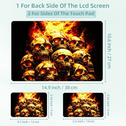 Universal Laptop Skin Decal, 3-Piece Vinyl Protector for 12 13 14 15.6" Notebook, Waterproof Anti-Scratch, Easy Trim & Bubble-Free Finish, A Pile of Skulls with Fire - color: A Pile of Skulls with Fire
