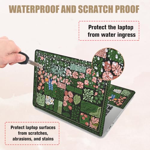 PLIGREAT 15 Inches Dark Bottom Leaves Flower Style Laptop Sticker Decals, Creative Art Laptop Skin Stickers Fits 12" to 15" Laptops Universal Waterproof Removable Notebook Art Protector, Green Pink - color: Green Pink