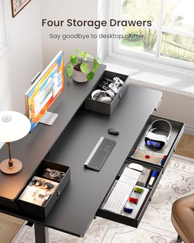 ErGear 55 X 30 Inch Electric Standing Desk with 4 Drawers, Height Adjustable Desk with Storage, C-Clamp Mount Compatible, Home Office Table with Cable Management Tray, Black - color: Black, size: 55 X 30 Inch