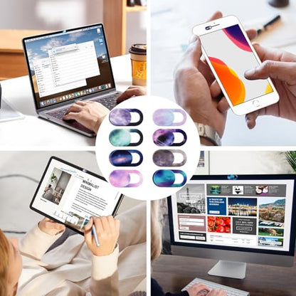Camera Cover Slide, Colorful Space, 8 Packs | Webcam Cover, Ultra Thin Sticker, Privacy Protector, Fit MacBook Pro, iMac, iPad Pro, Laptop, Tablet - color: Colorful Space ( 8S )