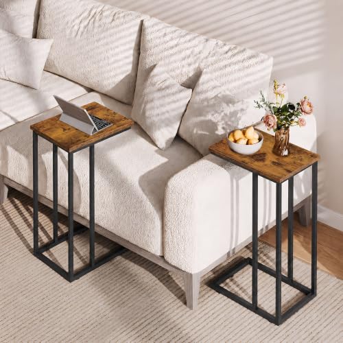 WLIVE C Shaped End Table, Small Side Table for Couch, Sofa, TV Tray C Table for Living Room, Bedroom, Home Office, Small Spaces, Rustic Brown - color: Rustic Brown