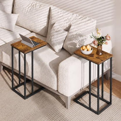 WLIVE C Shaped End Table, Small Side Table for Couch, Sofa, TV Tray C Table for Living Room, Bedroom, Home Office, Small Spaces, Rustic Brown - color: Rustic Brown