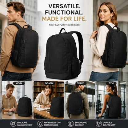 Travel Laptop Backpack for Women & Men, 15.6" Laptop and Tablet Bag with Tumbler Holder – Lightweight, Durable Travel & Work Backpacks, Black - color: Backpack 03 Black