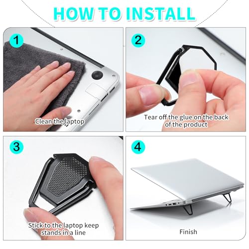 Konohan 4 Pieces Portable Keyboard Laptop Stand Mini Aluminum Keyboard Riser Foldable Cooling Laptop Kickstand Adjustable Lightweight Lifter for Desk Computer Laptops Notebooks 12-17 Inch (Black) - color: Black