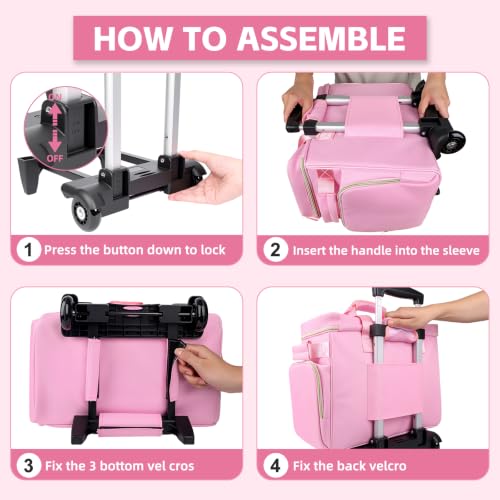 Rolling Teacher Bag with Detachable Cart - 1680D Waterproof Oxford Rolling Cart for Teachers, Large Capacity Tote with Wheels Fits 15.6" Laptop & Tablet(PINK) - color: pink