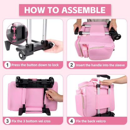 Rolling Teacher Bag with Detachable Cart - 1680D Waterproof Oxford Rolling Cart for Teachers, Large Capacity Tote with Wheels Fits 15.6" Laptop & Tablet(PINK) - color: pink