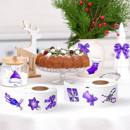 Christmas Purple Watercolor Sticker - 1000Pcs Xmas Purple Santa Waterproof Vinyl Reusable Laptop Stickers Coloring Book Scrapbook Water Bottle Page Activity Pad Party Favors Kids Skateboard - style: Christmas Watercolor Purple