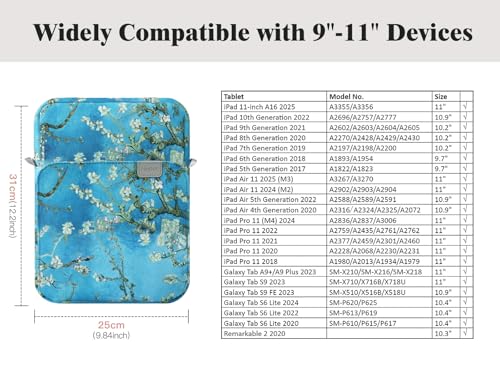 TiMOVO 9-11" Tablet Sleeve Bag Carrying Case with Strap, Apricot Blossom | Fits iPad A16 11", Pad Air 11/5th & 4th 10.9", 10th Gen/10.2", Galaxy Tab A11 Plus, Multi-Pocket, Handle, Padded Protection - color: Apricot Blossom, size: 9-11