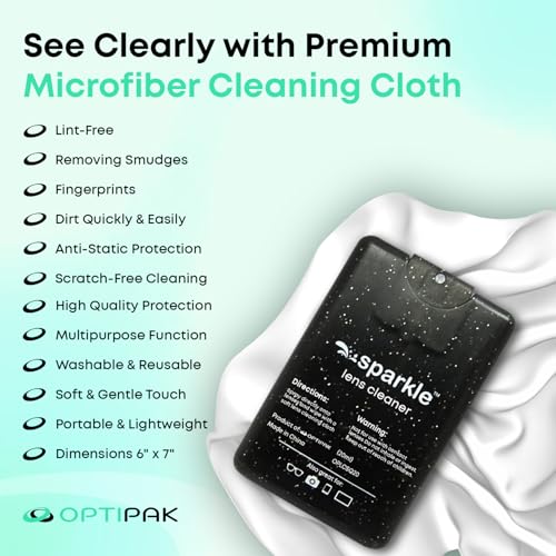 Sparkle Anti-Reflective Safe Square Lens Cleaner Spray Kit – 4 (20ml) Glasses Cleaner Spray with Microfiber Cloths & Travel Pouch for Eyeglasses, Lenses & Camera Cleaning Kit (9 Piece Set) - style: Blue | 1 Multipurpose Pouch + 4x0.68oz Lens Spray + 4 Clo