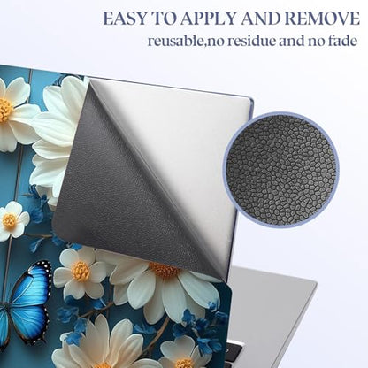 Universal Laptop Skin Sticker Decal,15.6 Inch Laptop Vinyl Cover for 13" 14" 15.6" Laptop,Scratch-Resistant Waterproof Protector Wrap,Reusable with Wrist Pads,Daisies and Blue Butterflies - color: Daisies and Blue Butterflies