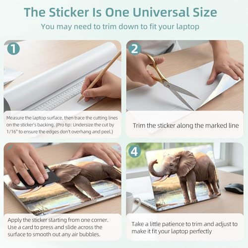 Universal Laptop Skin Decal, 3-Piece Vinyl Protector for 12 13 14 15.6" Notebook, Waterproof Anti-Scratch, Easy Trim & Bubble-Free Finish, Elephant Standing in Water - color: Elephant Standing in Water