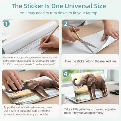 Universal Laptop Skin Decal, 3-Piece Vinyl Protector for 12 13 14 15.6" Notebook, Waterproof Anti-Scratch, Easy Trim & Bubble-Free Finish, Elephant Standing in Water - color: Elephant Standing in Water
