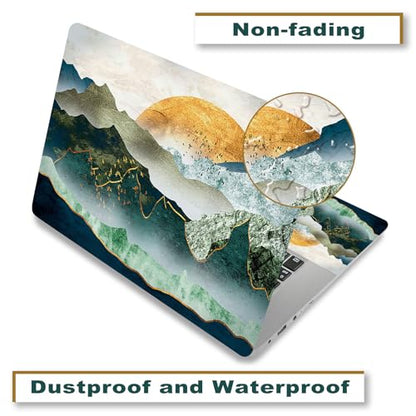 Removable Reusable Laptop Skin Sticker Decal Cover, (2 Wrist Pad Included) | 11.6”12" 13" 13.3" 14" 15" 15.4" 15.6" Laptop Netbook Skin Sticker Cover Art Notebook Protector , Green Mountain & Sun - color: Green Mountain & Sun
