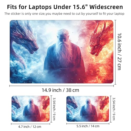 Aesthetic Laptop Skin Cover,12-15.6 Inch Universal Vinyl Sticker Decal,Waterproof Scratch-Resistant Notebook Wrap,Removable Residue-Free Protector,Dragon Wizard Fire - color: Dragon Wizard Fire
