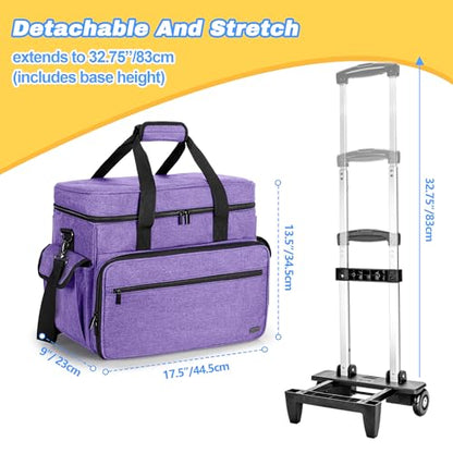 Teamoy Rolling Scrapbook Tote, Craft Bag with Detachable Wheels, Purple | Scrapbook Storage Bag with Bottom Wooden Pad, 2 detachable zipper pouches, Shoulder Straps for Paper, Ablum - color: Purple