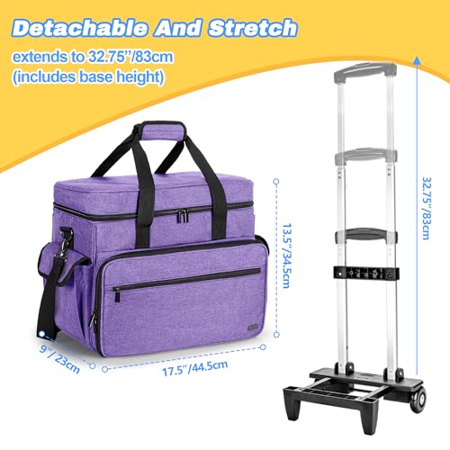 Teamoy Rolling Scrapbook Tote, Craft Bag with Detachable Wheels, Purple | Scrapbook Storage Bag with Bottom Wooden Pad, 2 detachable zipper pouches, Shoulder Straps for Paper, Ablum - color: Purple