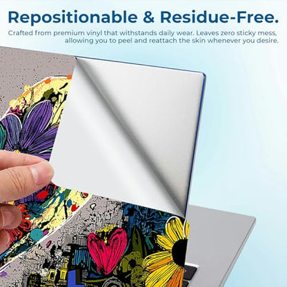 Reusable Universal Laptop Skin Sticker, Cut to Fit for 11.6–15.6 Inch Laptops, Waterproof Protective Film, No-Residue - Graffiti Heart Flowers - color: Graffiti Heart Flowers