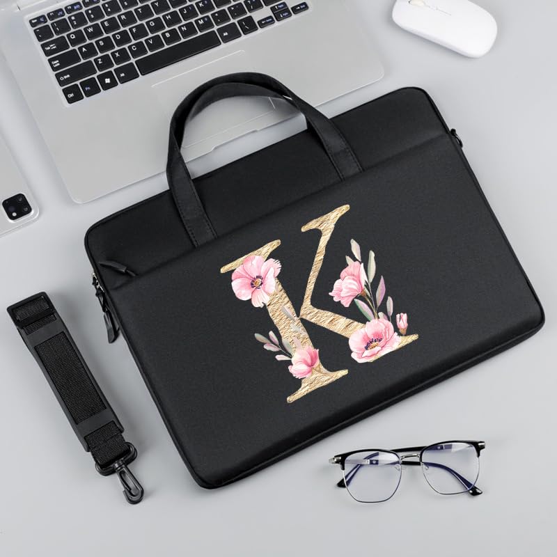 Computer Bag For Men & Women, With Initial Laptop Bag,14/15inches Messenger bag For Office、Business、Travel、School - color: Bk-k