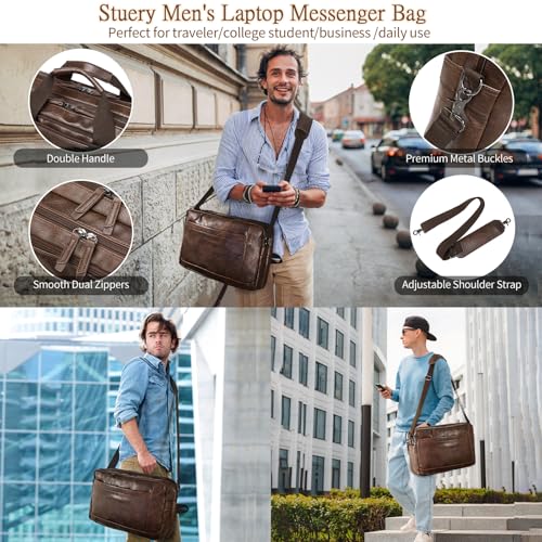 Faux Leather Messenger Bag for Men 17-17.3 Inch: Convertible 3 in 1 Backpack Laptop Bag Briefcase Computer Handbags Shoulder Crossbody Bag with Padded Laptop Sleeve for Work College Travel, PU Coffee - color: Pu Brown Coffee