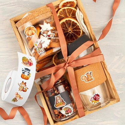 Haooryx Fall Animal Sticker Rolls - 1000Pcs Autumn Watercolor Forest Animal Stickers Self-Adhesive Vinyl Waterproof Thanksgiving Birthday Party Supplies Favor Gift Page Activity Pad Junk Journal Lover - style: Fall-Theme Animal 2Roll