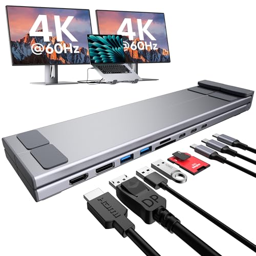USB C Laptop Docking Station Stand Dual Monitor, Single 8K for Windows DP 1.4 or Dual 4K for Win and Mac, 9 in 1 USB C Hub with HDMI+DP, 2*USB 3.0, PD 100W, USB C 3.0, SD/TF, Universal Dock Station - style: M93 9 in 1(HDMI+DP)