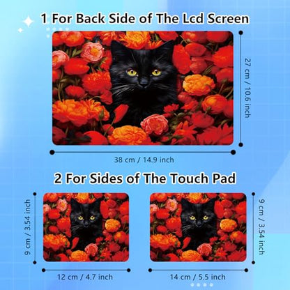 Universal Laptop Skin Sticker Decal for 11.6”12" 13" 13.3" 14" 15" 15.4" 15.6" Reusable Waterproof Scratch-Scratch Resistant Protective Vinyl Laptop Notebook Skin Stickers,Red Floral Flower Black Cat - color: Red Floral Flower Black Cat
