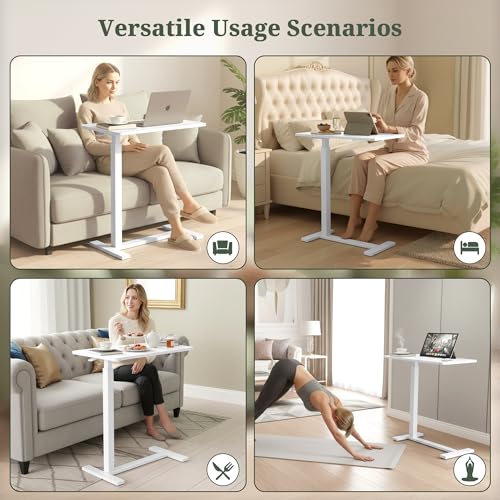Mobile Standing Desk, Height Adjustable Laptop Desk with Hidden Casters | Stable Steel Frame, Smooth Lift Mechanism, Lockable Casters, Easy Assembly, Ideal for Home, Office & Dorm, White - color: White, style: Height Adjustable