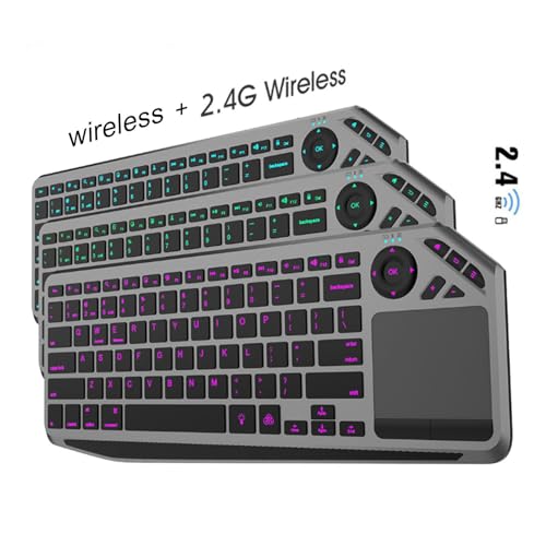 Tangxi Wireless Touch Keyboard with Touchpad, 7 Color Backlight Keyboard for TV PC Laptop Tablet, 2.4G Dual Mode, USB C Rapid Charging, 1000mAh Battery
