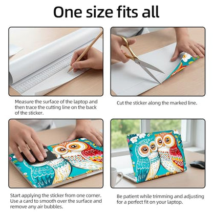 Aesthetic Laptop Skin Sticker, Colorful Owl Pair on Branch Waterproof Vinyl Laptop Decal, Removable Bubble Free, Reusable Protective Cover for 13 14 15 15.6 Inch - color: Colorful Owl Pair on Branch